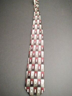 Croft & Barrow Burgundy Grey Geometric Rectangle Block Necktie